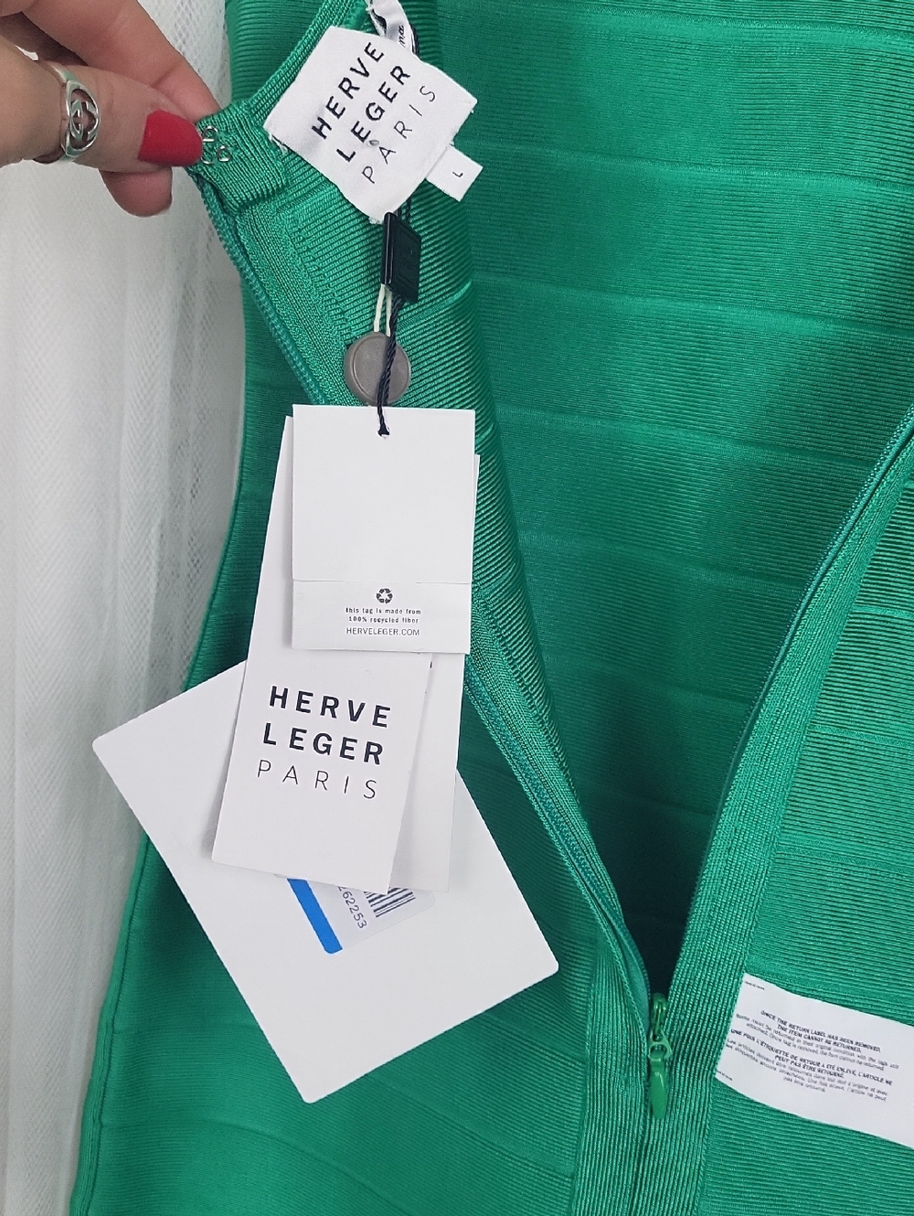 Herve Leger Green Textured Bandage Mini Dress. Size L - Picture 7 of 14